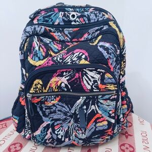 Vera Bradley Navy Quilted Backpack with Multicolor Butterfly Motif